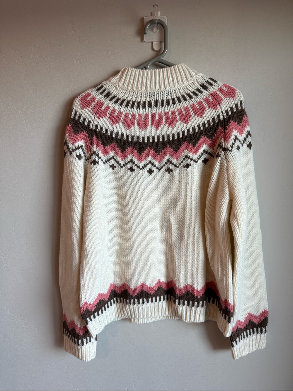 NWT Fair Isle Sweater - Cream with Pink and Brown Accents
